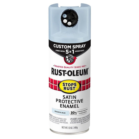 Stops Rust 376882 5-In-1 Enamel Paint, Satin, Peaceful Blue, 12 oz, Aerosol Can