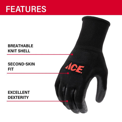 Ace Men's Indoor/Outdoor Coated Work Gloves Black L 1 pair