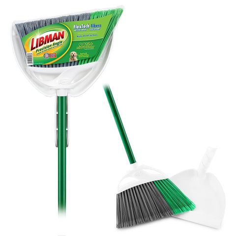 Libman PRECISION ANGLE Series 206 Handheld Broom, 10-1/2 in Sweep Face, 5 in L Trim, PET Bristle, 53 in L, Steel Handle