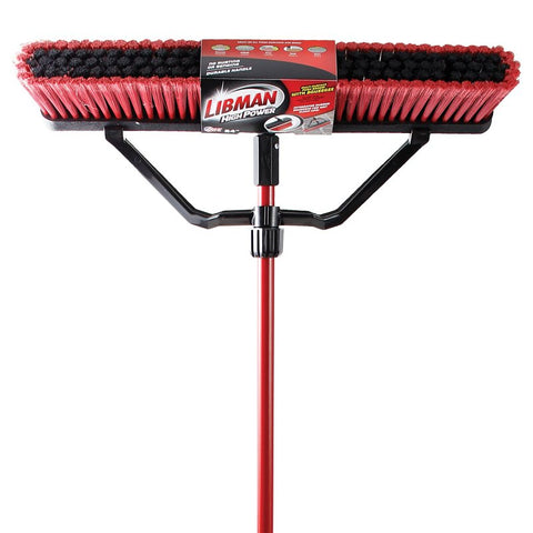 Libman FiberForce 1230 Multi-Surface Squeegee Push Broom, 25-1/2 in Sweep Face, 3 in L Trim, Recycled PET Bristle, Red