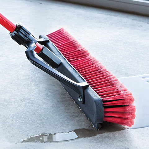 Libman 1230 Multi-Surface Squeegee Push Broom, 25-1/2 in Sweep Face, 3 in L Trim, Recycled PET Bristle, 64 in L, Red