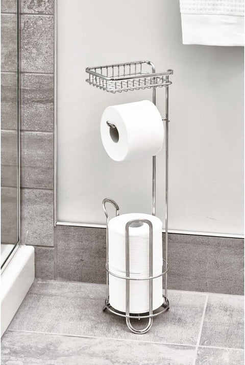 iDESIGN 79260 Toilet Paper Holder with Shelf, Chrome, Pack of 4