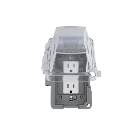 TayMac EXTRA DUTY Series MKG420CS GFCI Receptacle Kit, 5.1 in L, 4.53 in W, Rectangular, 1-Gang, Clear