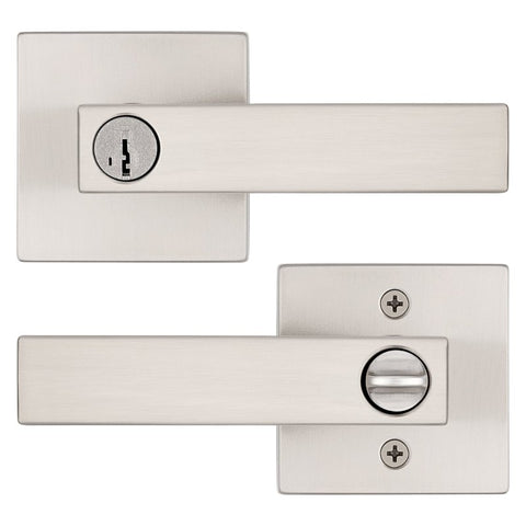 Kwikset Signature, Singapore Series 740SAL SQT 15 SMT Keyed Entry Door Handle, Lever Handle, Satin Nickel, Metal