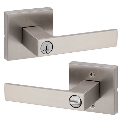 Kwikset Signature, Singapore Series 740SAL SQT 15 SMT Keyed Entry Door Handle, Lever Handle, Satin Nickel, Metal