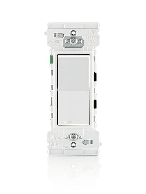 Decora Edge Series E5601-0SW Rocker Switch, 15 A, 120/277 V, Side Lever Terminal, Thermoplastic Housing Material, White
