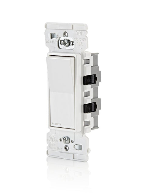 Decora Edge Series E5601-0SW Rocker Switch, 15 A, 120/277 V, Side Lever Terminal, Thermoplastic Housing Material, White