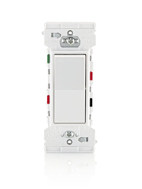 Decora Edge Series E5603-0SW 3-Way Rocker Switch, 15 A, 120/277 V, Side Lever Terminal, Thermoplastic Housing Material