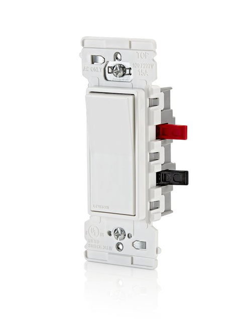 Decora Edge Series E5603-0SW 3-Way Rocker Switch, 15 A, 120/277 V, Side Lever Terminal, Thermoplastic Housing Material