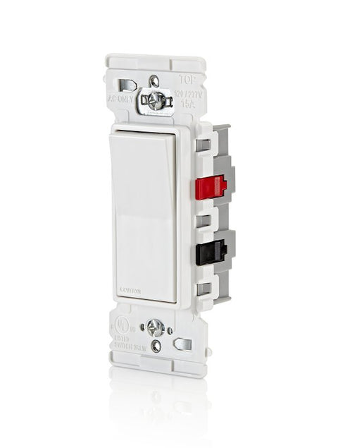 Decora Edge Series E5603-0SW 3-Way Rocker Switch, 15 A, 120/277 V, Side Lever Terminal, Thermoplastic Housing Material
