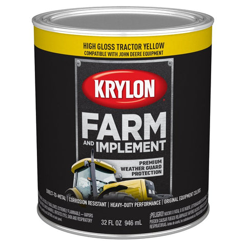 Krylon Farm and Implement K02025008 Paint, High-Gloss, John Deere Yellow, 1 qt Can, Pack of 2