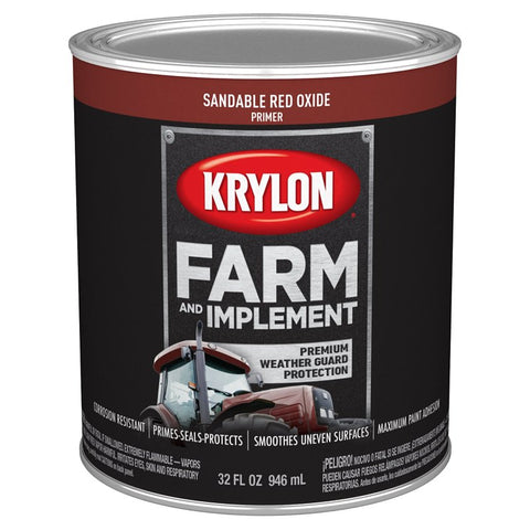 Krylon K02040000 Farm and Implement Primer, Sandable Red Oxide Primer, 1 qt, Pack of 2