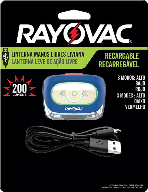 Rayovac ROVHDLLP Rechargeable Headlamp, Lithium-Ion Battery, LED Lamp, 8 hr Run Time, Pack of 4