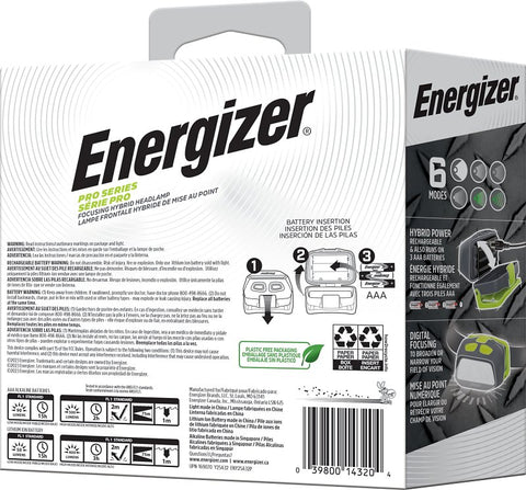 Energizer ENY25A32P Headlight, AAA Battery, Alkaline, Lithium-Ion Battery, LED Lamp, 500 Lumens