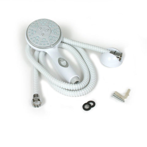 Camco USA 43714 Shower Head Kit with On/Off, Round, 2.5, 1.7 gpm, 1/2 in Connection, 5-Spray Function, 4 in Dia, 9 in L