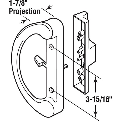 Prime-Line C 1224 Door Pull, 3-1/2 in W, 1-7/8 in D, Aluminum, Painted