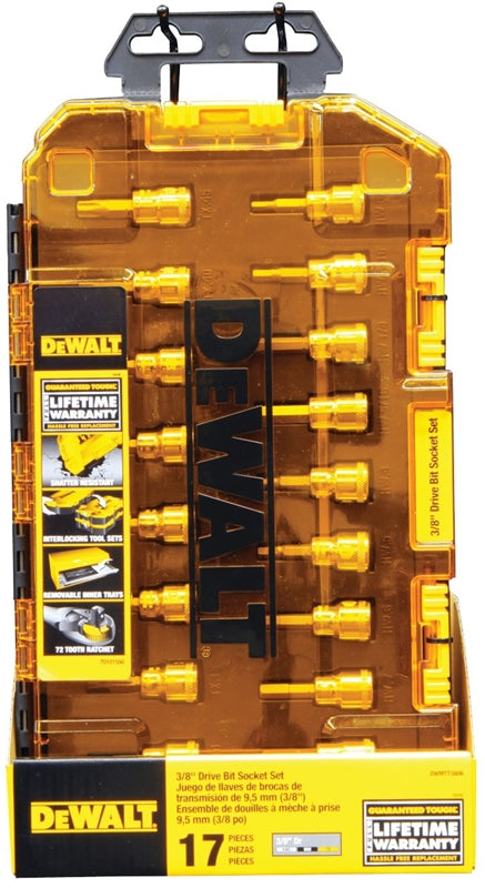 DeWalt DWMT73806 Metric/SAE Socket Set, 17 Pieces, 3/8 in Hex or Torx Drive