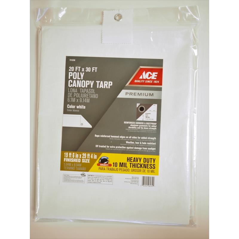 Ace 20 ft. W X 30 ft. L Heavy Duty Polyethylene Canopy Tarp White ...
