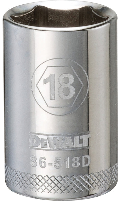 DEWALT DWMT86518OSP Drive Socket, 18 mm Socket, 1/2 in Drive, 6-Point, Vanadium Steel, Polished Chrome
