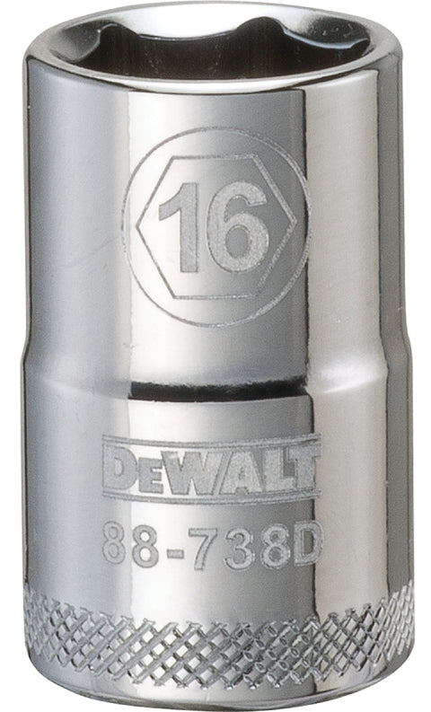 DEWALT DWMT88738OSP Drive Socket, 16 mm Socket, 1/2 in Drive, 6-Point, Vanadium Steel, Polished Chrome