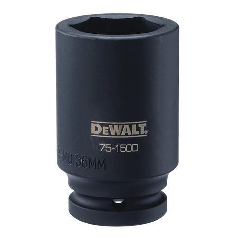 DEWALT DWMT75150OSP Impact Socket, 36 mm Socket, 7/8 in D Socket, 3/4 in Drive, 6-Point, Steel, Black Oxide, Metric