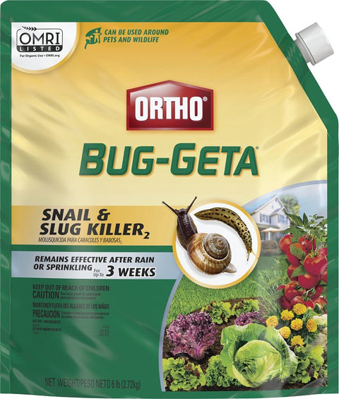 Ortho Bug-Geta 0475610 Snail and Slug Killer, Granular, Ornamental, Vegetable Gardens, 6 lb Bag