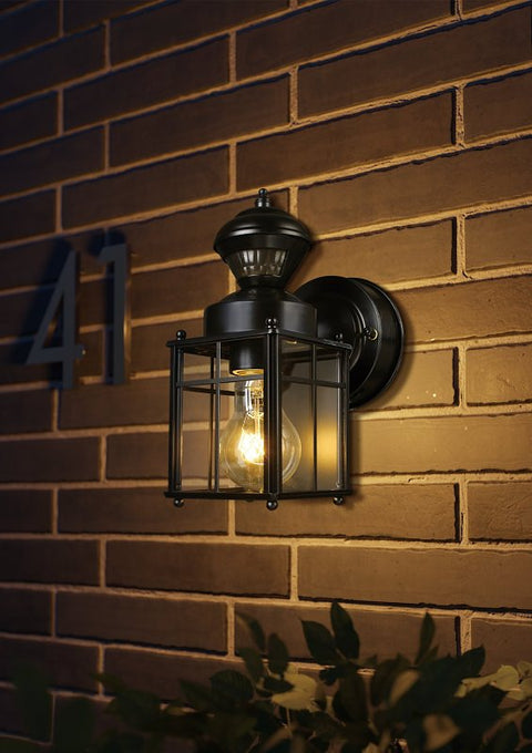 globe Franklin 60000001 Motion-Sensing Wall Lantern, LED Lamp, Black Fixture, Matte Black Fixture, Pack of 2