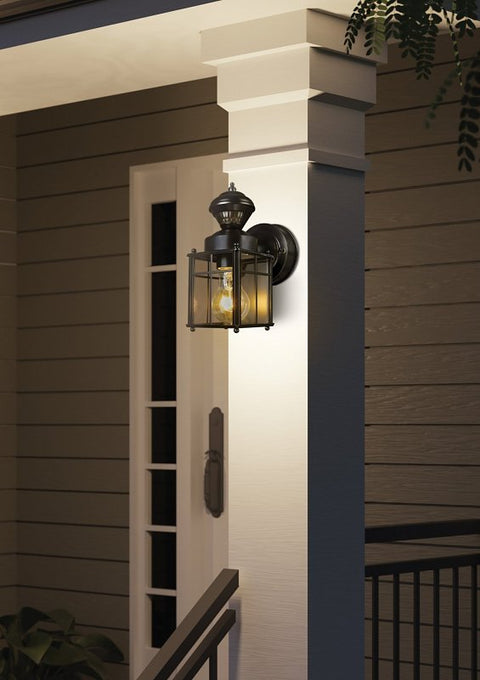 globe Franklin 60000001 Motion-Sensing Wall Lantern, LED Lamp, Black Fixture, Matte Black Fixture, Pack of 2