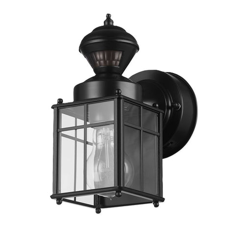 globe Franklin 60000001 Motion-Sensing Wall Lantern, LED Lamp, Black Fixture, Matte Black Fixture, Pack of 2