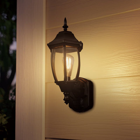 globe Ashford 60000002 Motion-Sensing Wall Lantern, LED Lamp, Black Fixture, Matte Black Fixture, Pack of 2
