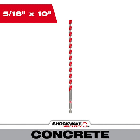 Milwaukee 48-20-9018 Hammer Drill Bit, 5/16 in Dia, 10 in OAL, Precision Ground, Wide Flute, 3-Flat Shank