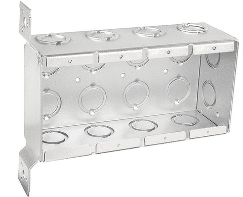 Southwire TB-425-F-UPC Masonry Box, 4-Gang, 18-Knockout, 1/2, 3/4 in Knockout, Steel, Silver, Galvanized, Stud Side