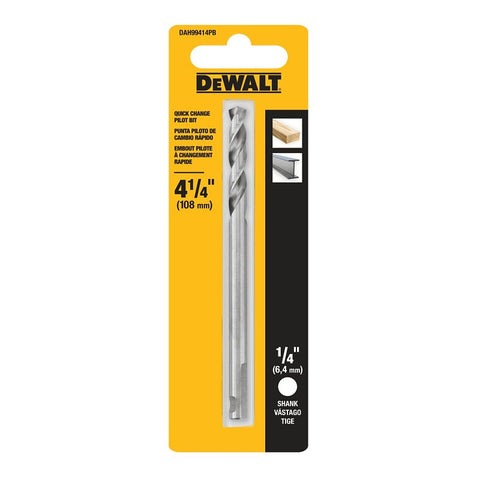 DEWALT DAH99414PB Hole Saw Pilot Drill, 1/4 in Shank, 3/8 in Dia Bit, 4-1/2 in L Bit