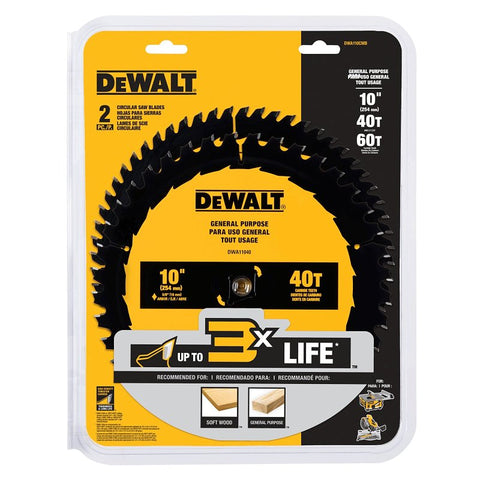 DEWALT DWA110CMB Circular Saw Blade Set, 2-Piece, Large Diameter, Carbide, Black/Yellow