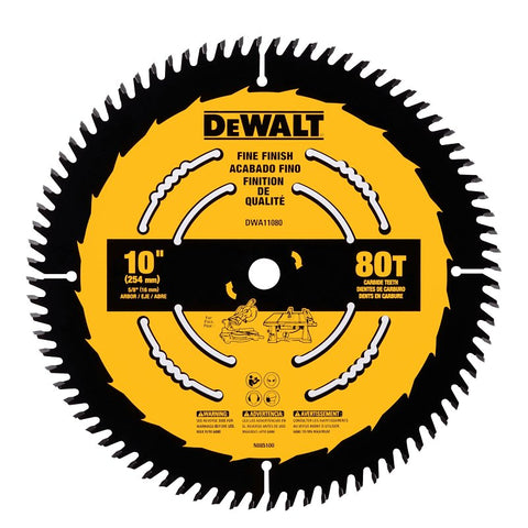 DEWALT DWA11080 Circular Saw Blade, 10 in Dia, 1 in Arbor, 80-Teeth, Carbide Cutting Edge, Applicable Materials: Wood