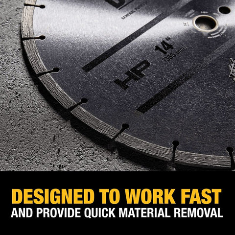 DEWALT DW47410 General-Purpose Blade, 14 in Dia, 1 in Arbor, Diamond Cutting Edge, Segmented Rim