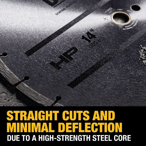 DEWALT DW47410 General-Purpose Blade, 14 in Dia, 1 in Arbor, Diamond Cutting Edge, Segmented Rim