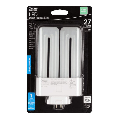 Feit Electric BPPL27865LEDHDRP Quad Tube Replacement Bulb, 27 W Equivalent, GX10q-4 Lamp Base, 6500 K Color Temp