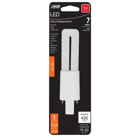 Feit Electric BPPL7/827/LEDG2/HDRP LED Bulb, Twin Tube, 420 Lumens, 3.5 W, PL Lamp, G23 Lamp Base, Non-Dimmable, 1/PK