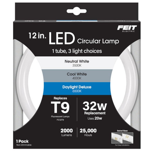 Feit Electric FC12/3CCT/LED LED Light Bulb, Color Selectable, Circline Lamp, 32 W Equivalent, 4-Pin Lamp Base