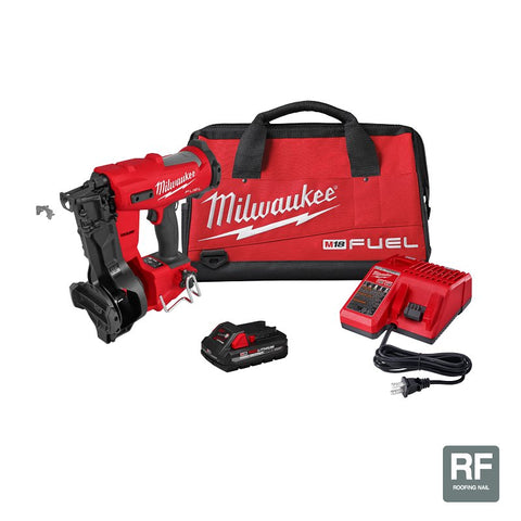 Milwaukee M18 FUEL 2909-21 Coil Roofing Nailer Kit, 18 V, 3 Ah, 1100 Magazine, 15 deg Collation, 11 ga Nail