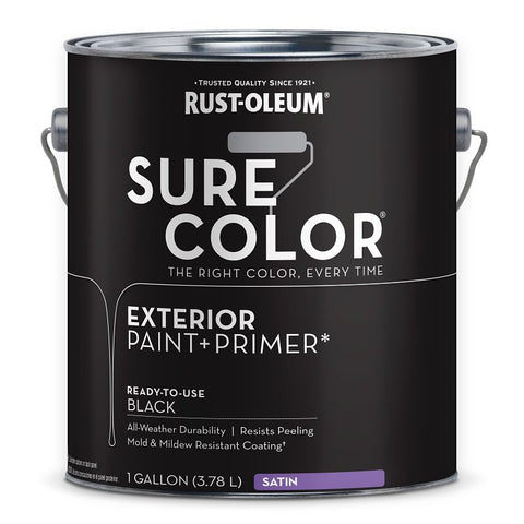 Rust-Oleum Sure Color 394677 Exterior Paint and Primer, Water, Satin, Black, 1 gal Can, 400 sq-ft/gal Coverage Area, Pack of 2