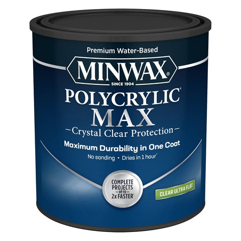 Minwax Polycrylic 644445555 Interior Wood Stain, Ultra Flat, Clear, Liquid, 1 qt