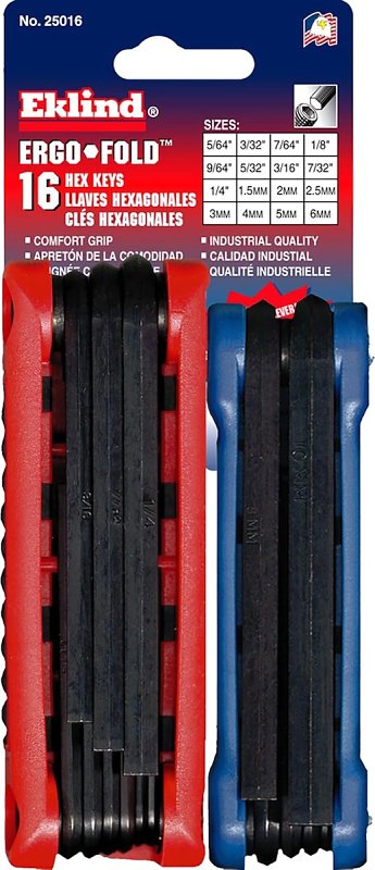 Eklind Ergo-Fold 25016 Fold-Up Combo Pack Hex Key Set, 16-Piece, Alloy Steel, Black