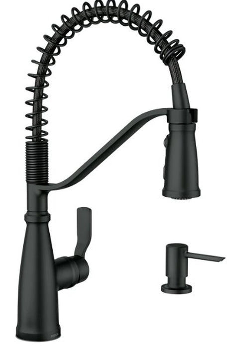 Moen Nolia 87886BL Kitchen Faucet, 1.5 gpm, 1-Handle, 1, 3-Hole, Metal, Matte Black, 4-Spray Function