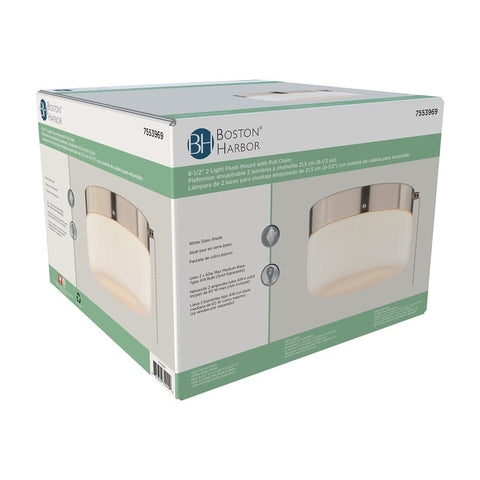 Boston Harbor OG24014 Ceiling Light, 120 V, 2-Lamp, CFL, LED Lamp, Stainless Steel Fixture, Satin Nickel Fixture