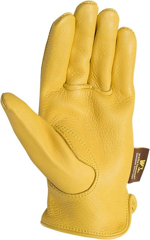 Wells Lamont 962-L Gloves, Men's, L, Keystone Thumb, Elastic Knit Cuff, Deerskin Leather, Gold/Yellow
