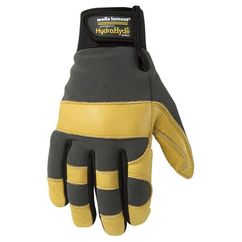 Wells Lamont 3203-XL Hybrid Work Gloves, Breathable, Men's, XL, Hook and Loop Cuff, Spandex Back, Gold/Gray/Yellow