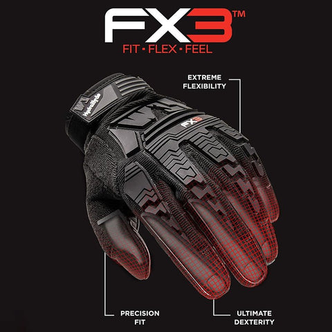 Wells Lamont FX3 Series 7850M All-Purpose Work Gloves, Men's, M, Adjustable Cuff, Spandex/Synthetic Leather, Black/Gray