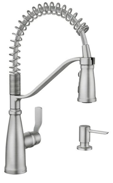 Moen Nolia 87886 Series 87886SRS Kitchen Faucet, 1.5 gpm, 1-Handle, 1, 3-Hole, Metal, Stainless, Lever Handle
